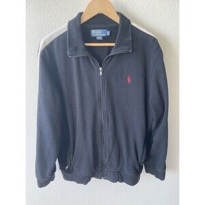 Polo Ralph Lauren Jacket Mens XL Black White Full Zip Athletic Track Red Pony